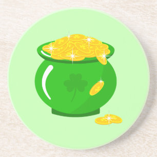 St. Patrick's Day Shamrock Pot of Gold Celtic Knot Coaster