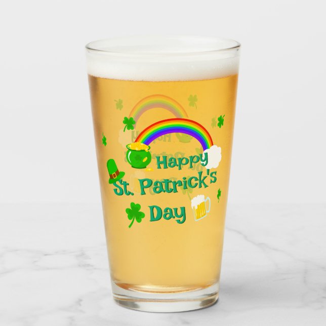 St. Patrick's Day Shamrock Pot of Gold Celtic Knot Glass (Front Filled)