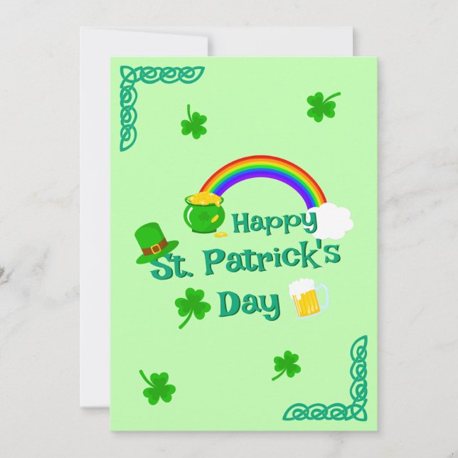 St. Patrick's Day Shamrock Pot of Gold Celtic Knot Holiday Card (Front)