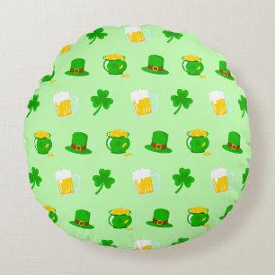 St. Patrick's Day Shamrock Pot of Gold Celtic Knot Round Pillow