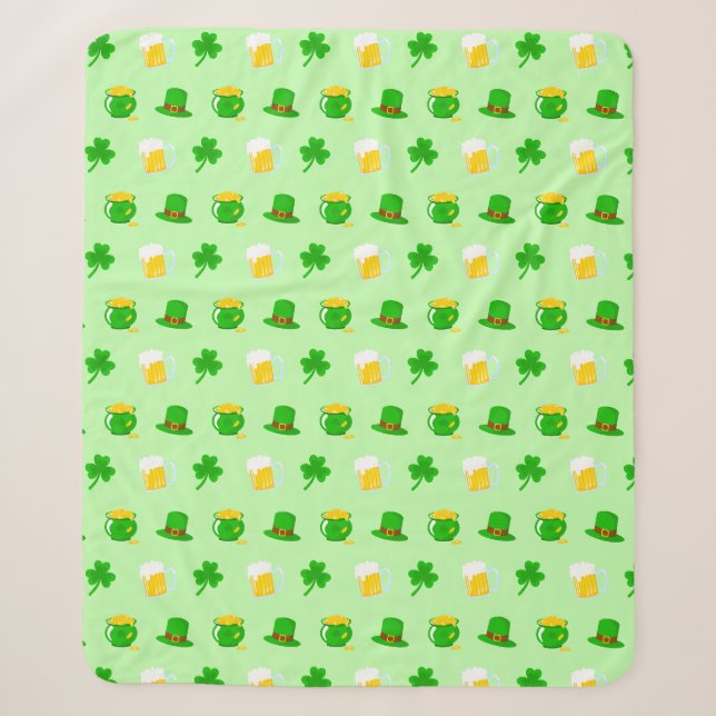 St. Patrick's Day Shamrock Pot of Gold Celtic Knot Sherpa Blanket (Front)