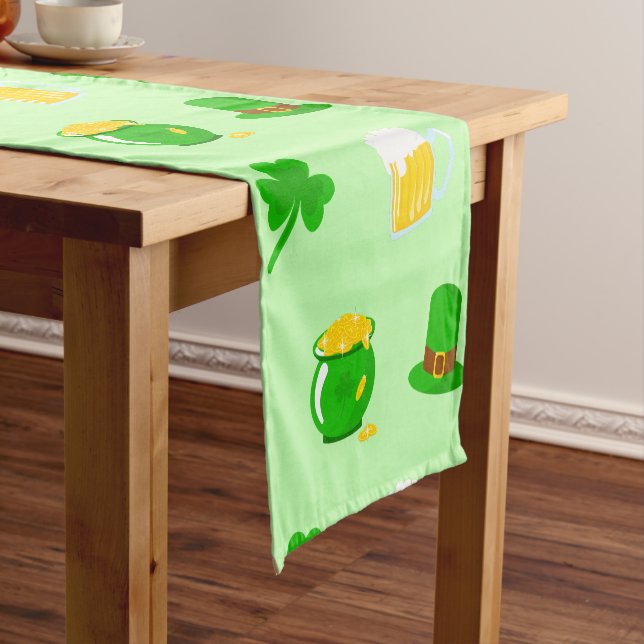 St. Patrick's Day Shamrock Pot of Gold Celtic Knot Short Table Runner (In Situ)
