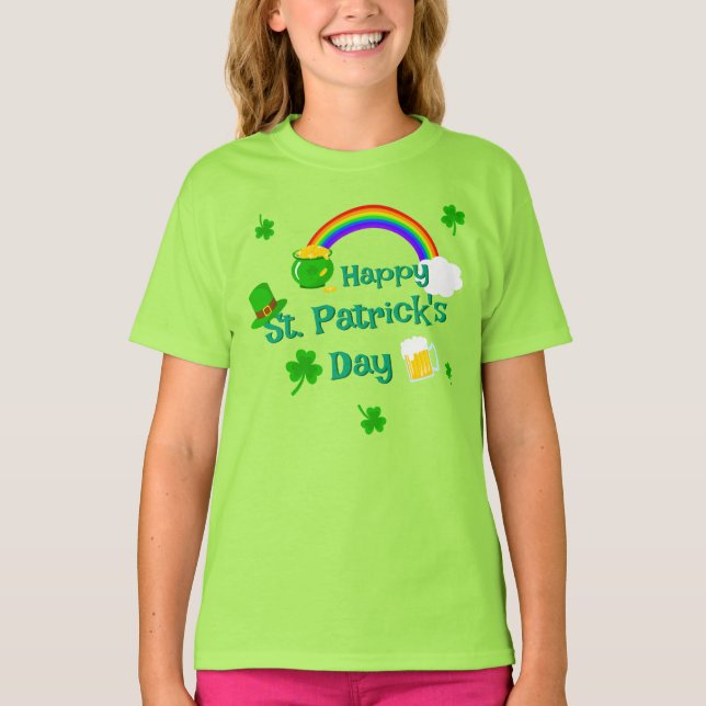 St. Patrick's Day Shamrock Pot of Gold Celtic Knot T-Shirt (Front)
