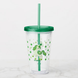 St. Patrick's Day shamrock & stars cute unicorn  Acrylic Tumbler