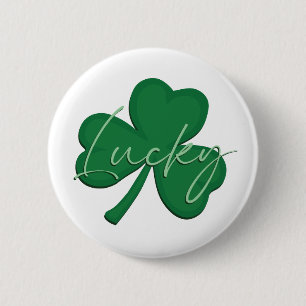 St Patrick's Day Shamrock with Lucky script 2 Inch Round Button