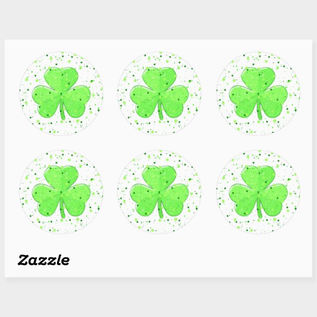 St Patrick's Day Shamrock with Stars and Speckles Classic Round Sticker (Sheet)