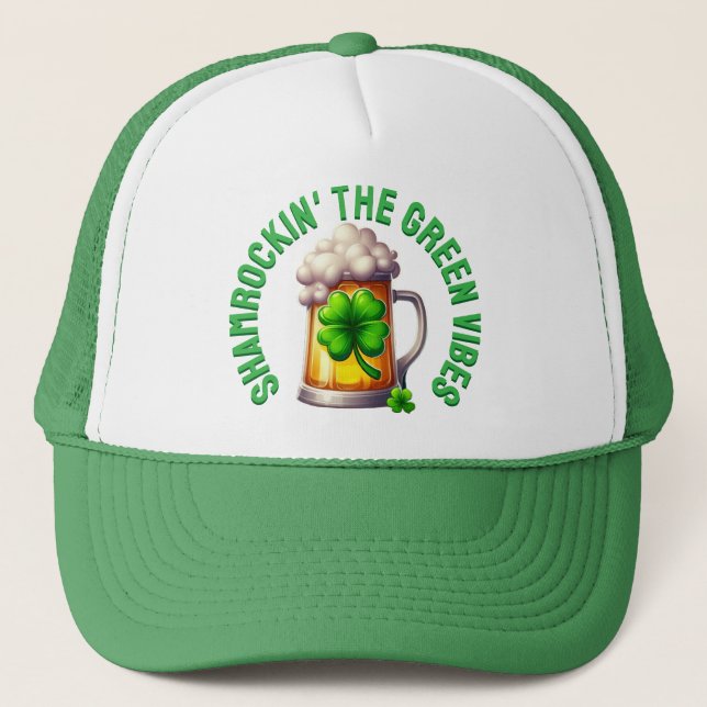 St. Patrick's Day Shamrockin' the Green Vibes Trucker Hat (Front)