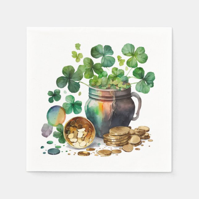 St. Patrick's Day Shamrocks and Coins Napkin (Front)