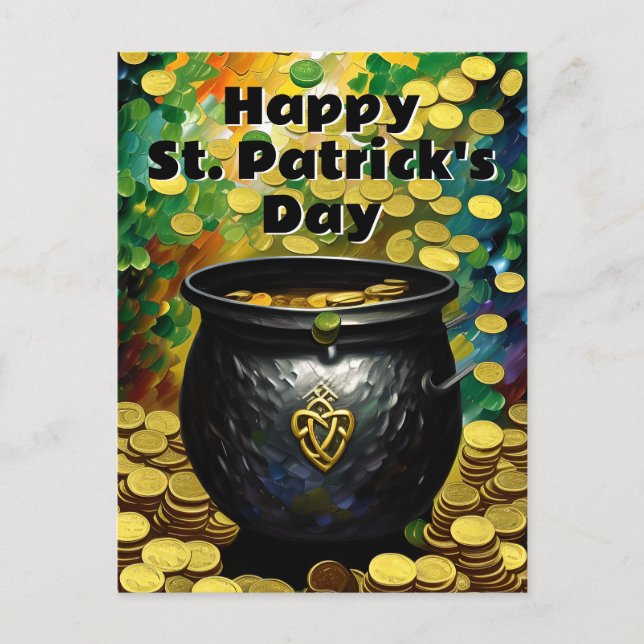 St. Patrick's Day Shamrocks and Pot of Gold Postcard (Front)