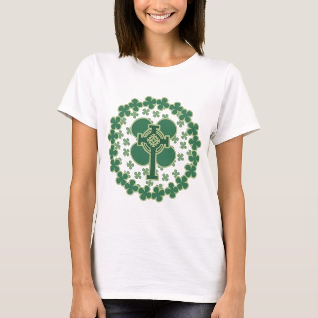 St Patricks Day Shamrocks Cross T-Shirt (Front)