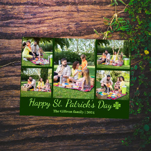 St. patrick's day Shamrocks family photo Collage Foil Holiday Card