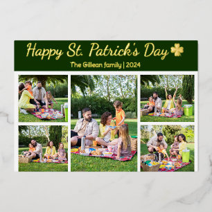 St. patrick's day Shamrocks family photo Collage Foil Holiday Card