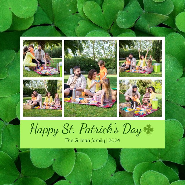 St. patrick's day Shamrocks family photo Collage  Holiday Card (Creator Uploaded)