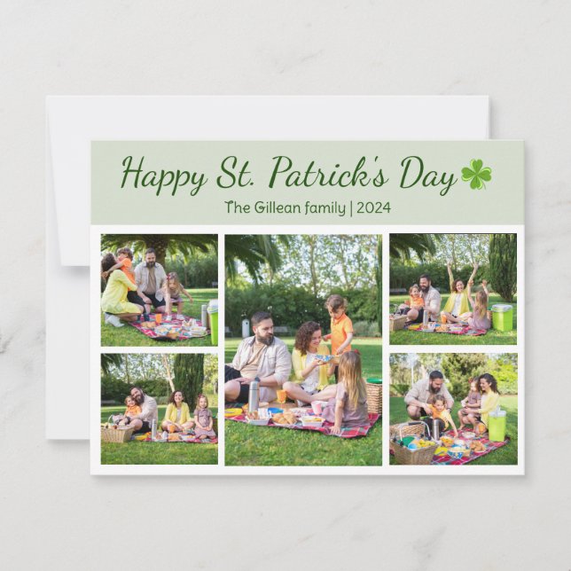 St. patrick's day Shamrocks family photo Collage  Holiday Card (Front)