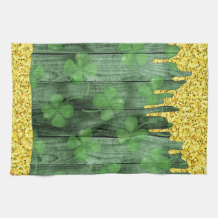 St. Patrick's Day Shamrocks Glitter Gold Drips  Kitchen Towel