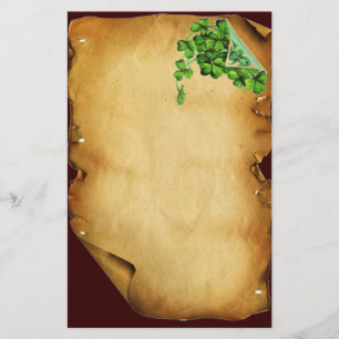 ST. PATRICK'S DAY /Shamrocks on Brown Parchment Stationery