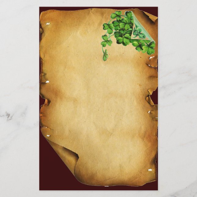 ST. PATRICK'S DAY /Shamrocks on Brown Parchment Stationery (Front)