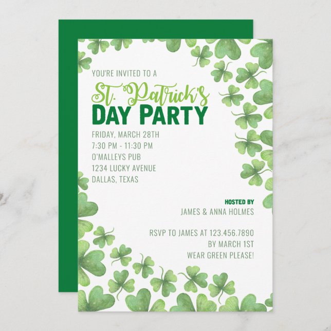 St Patrick's Day Shamrocks Party Invitation (Front/Back)