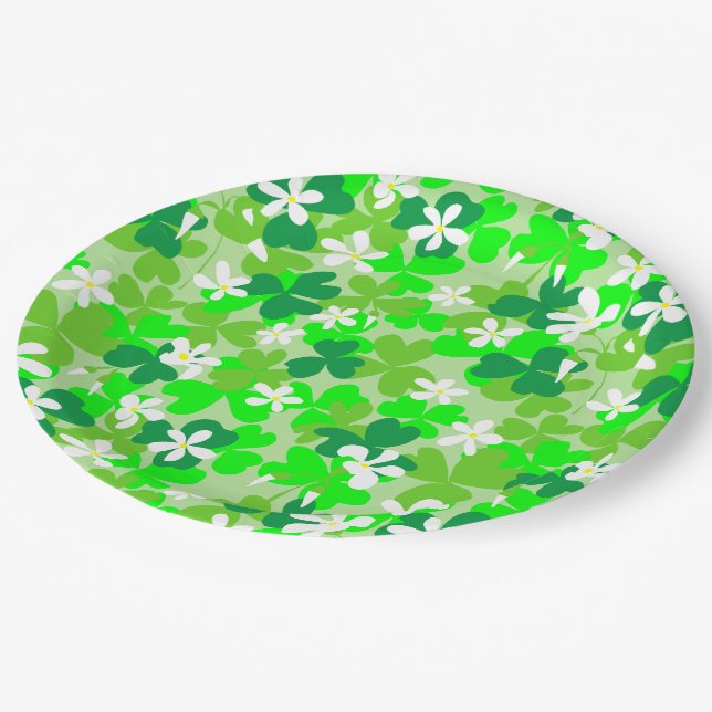 St Patrick's Day Shamrocks Pattern Paper Plate (Angled)