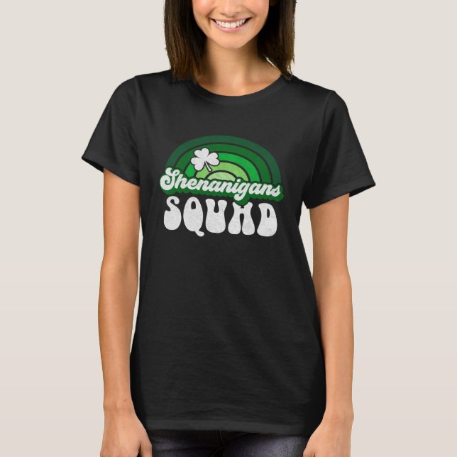 St Patricks Day Shenanigans Squad Groovy Style Iri T-Shirt (Front)