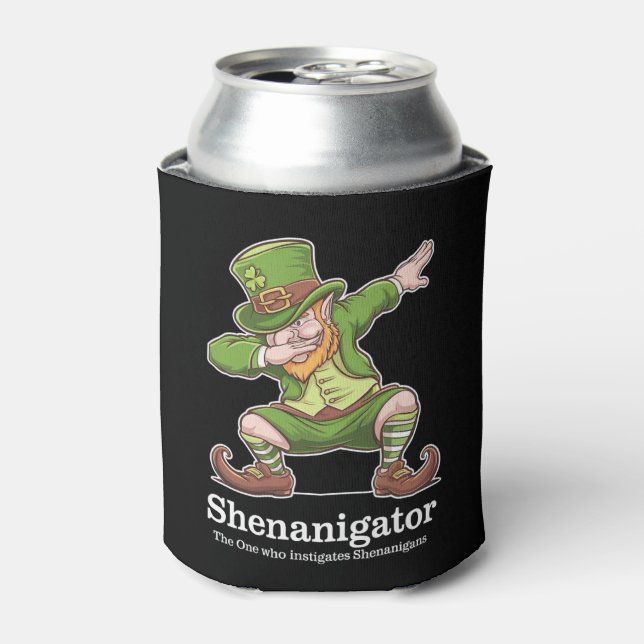 St Patricks Day Shenanigator Dabbing Leprechaun Can Cooler (Can Front)