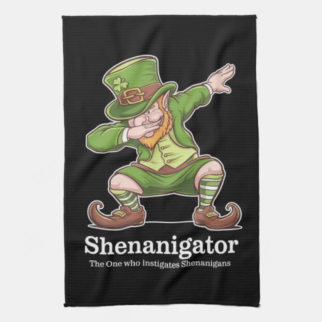 St Patricks Day Shenanigator Dabbing Leprechaun Kitchen Towel (Vertical)