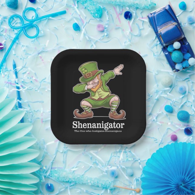 St Patricks Day Shenanigator Dabbing Leprechaun Paper Plate (Party)
