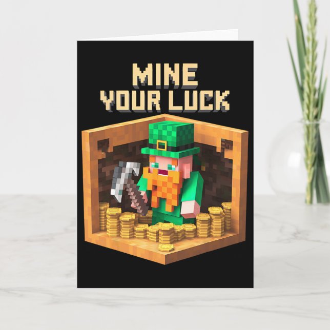St Patricks Day Shirt Pixel Video Games Funny Boy  Card (Front)