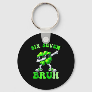 St patricks day six seven bruh 6 7 meme shamrock keychain