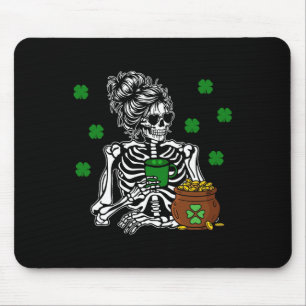 St Patricks Day Skeleton Messy Bun Coffee Saint Pa Mouse Pad