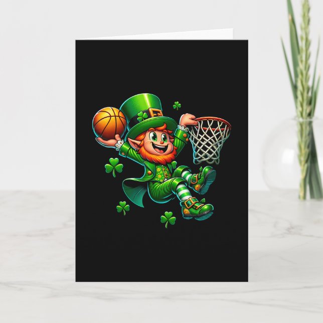 St Patrick's Day Sketll Irish Leprechaun Slam Dunk Card (Front)