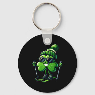 St patricks day skiing shamrock clover irish men keychain