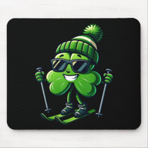 St patricks day skiing shamrock clover irish men mouse pad