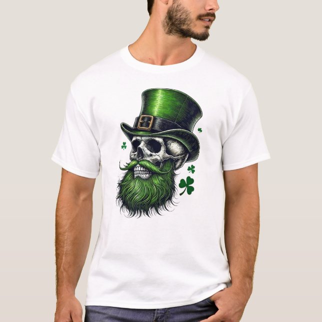 St. Patrick's Day Skull with Green Beard T-Shirt (Front)