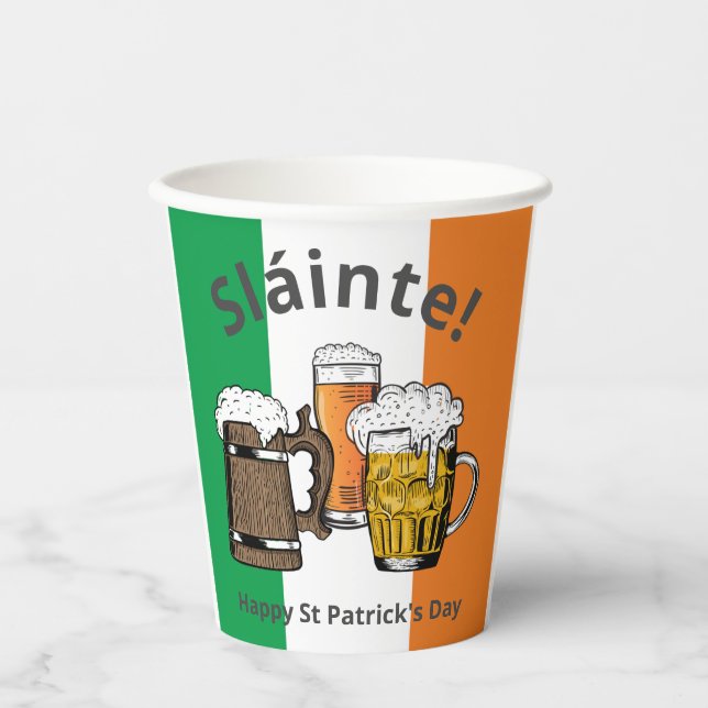 St Patricks Day Sláinte Irish Flag  Paper Cups (Front)