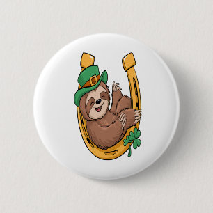 St Patrick's Day Sloth Horseshoe Lucky 2 Inch Round Button
