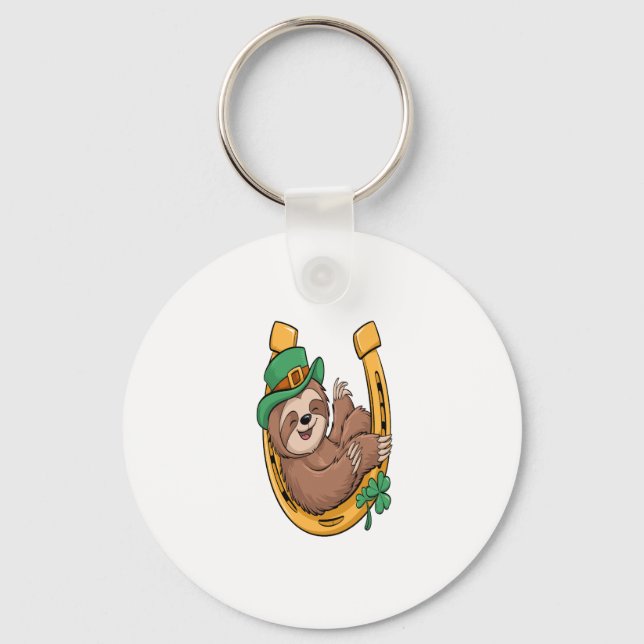 St Patrick's Day Sloth Horseshoe Lucky Keychain (Front)