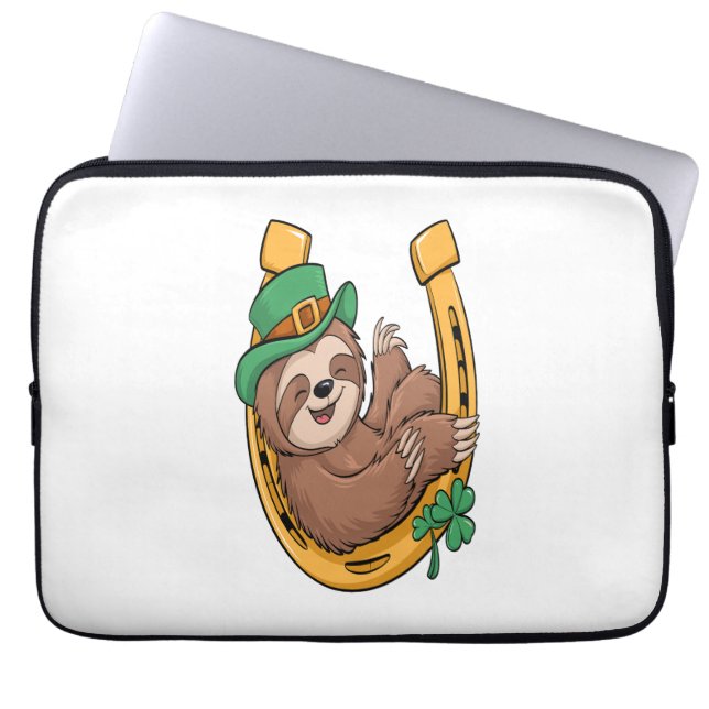 St Patrick's Day Sloth Horseshoe Lucky Laptop Sleeve (Front)