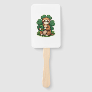 St Patricks Day Sloth Vintage Lucky Clover Art 2 Hand Fan