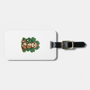 St Patricks Day Sloth Vintage Lucky Clover Art 2 Luggage Tag