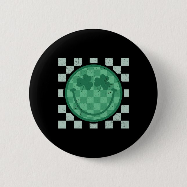 St Patricks Day Smile Shamrock Face Retro Groovy  2 Inch Round Button (Front)