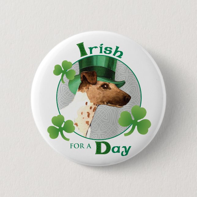St. Patrick's Day Smooth Fox Terrier 2 Inch Round Button (Front)