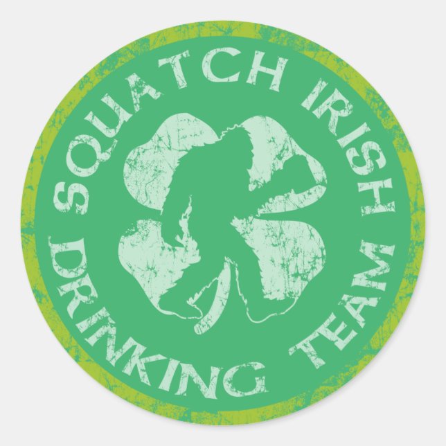 St Patrick's Day Squatch Irish Drinking Team Classic Round Sticker (Front)