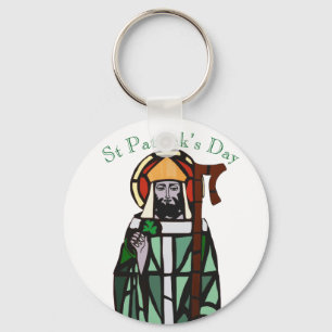 St Patricks Day Stained Glass Window Design Keychain