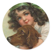 St. Patrick's day sticker with Irish lass and dog