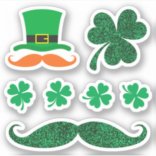 St Patrick's day stickers - clover hat moustache