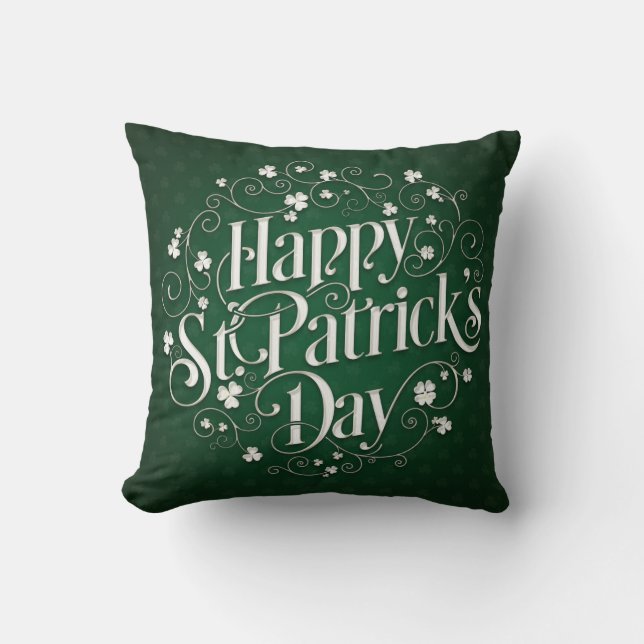 St. Patrick's Day - Swirled Word Art Throw Pillow (Front)