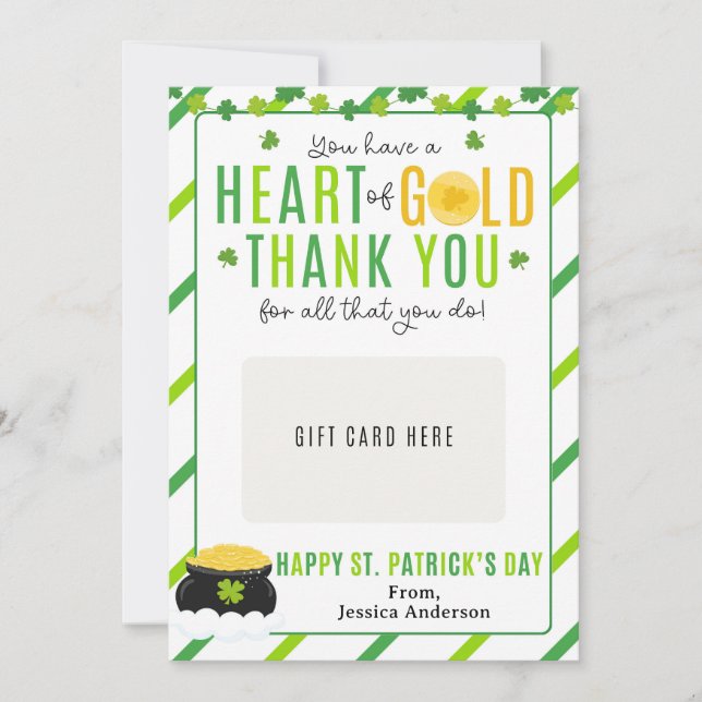 St. Patrick's Day Teacher Appreciation Gift Card (Front)
