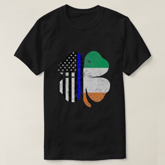 St Patricks Day Thin Blue Line American Irish Flag T-Shirt (Design Front)