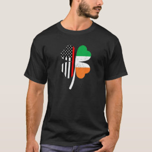 St Patricks Day Thin Red Line USA Irish Flag Firef T-Shirt